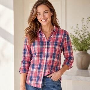 UNTUCKit Laconda Womens Long Sleeve Button Up Shirt Pink Blue Plaid Sz 18 NWT
